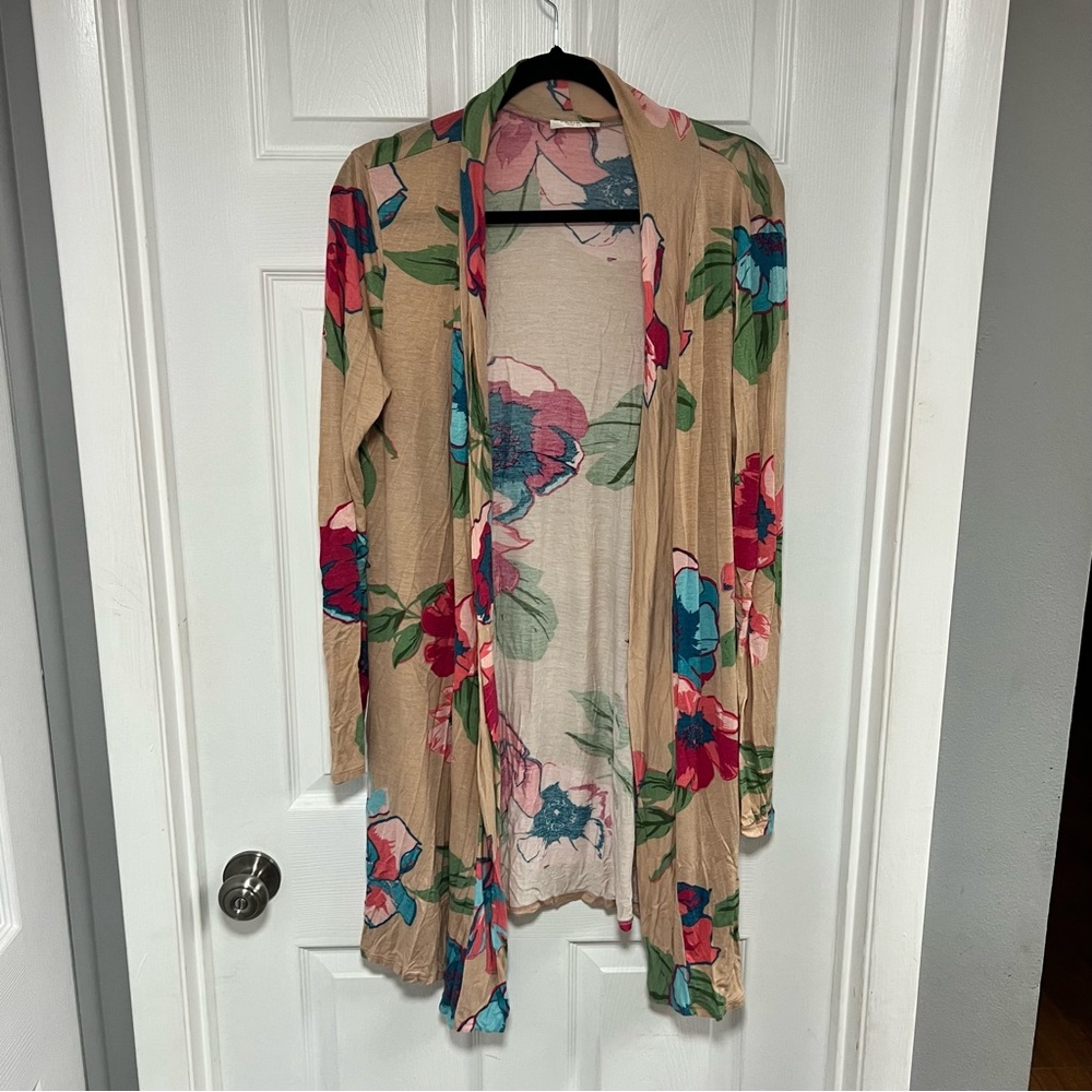 Floral Open-Front Cardigan Top Size L